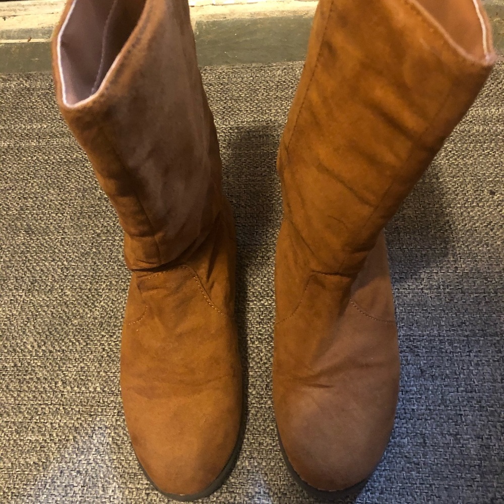 Fashion forward - tan suede tall boots.